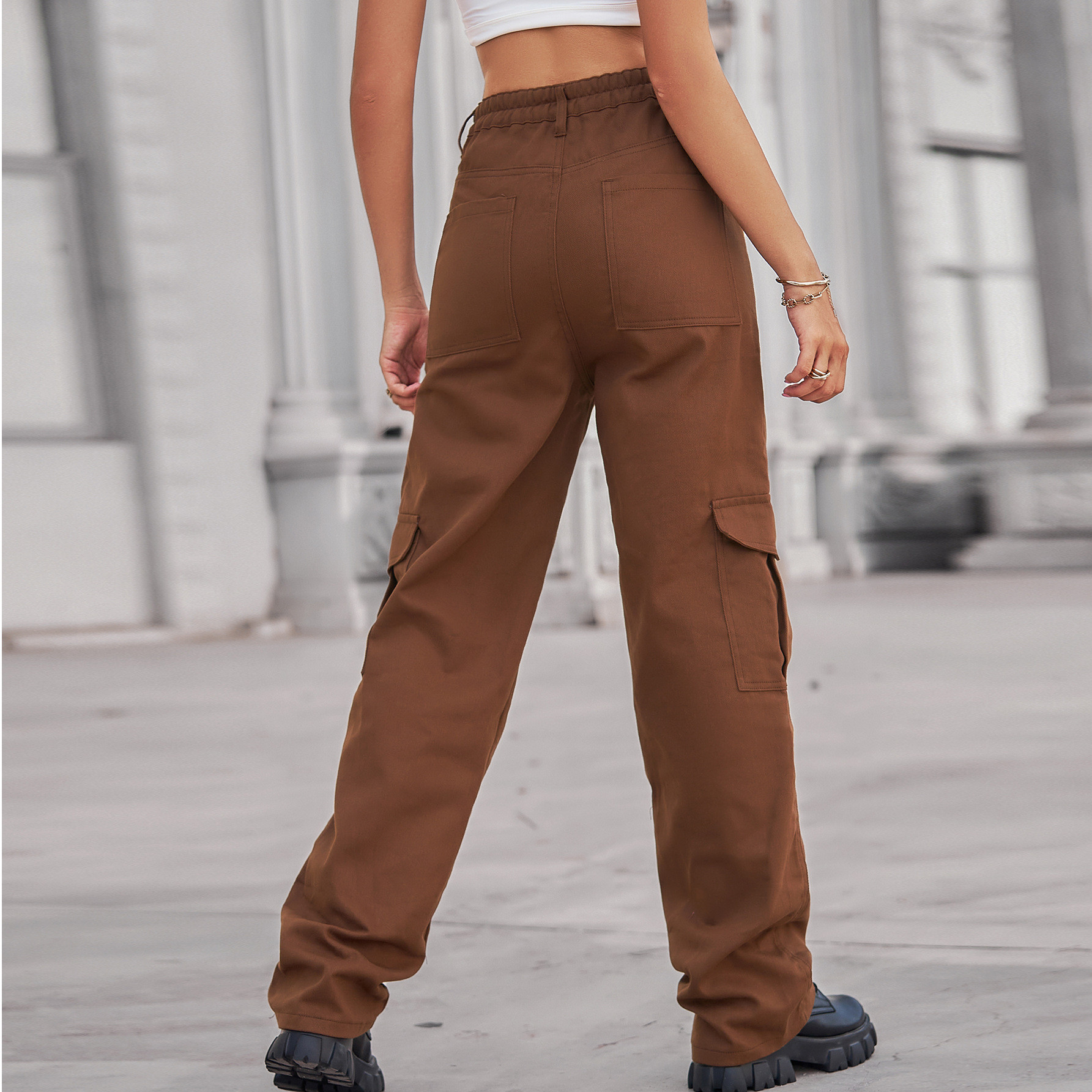 SF Jeans by Pantaloons Brown Cotton High Rise Cargo Pants